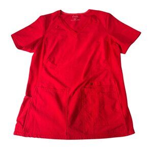 Cherokee Iflex Womens Red V-Neck Scrub Top Size Medium Pockets Stretch CK605